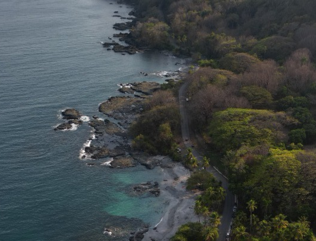 Aerial coastline view of Santa Teresa during Costa Rica’s green season